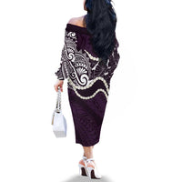 Aloha Hawaii Kalo Pikake Lei Family Matching Off The Shoulder Long Sleeve Dress and Hawaiian Shirt Chest Tattoo Purple Hawaiian Pattern