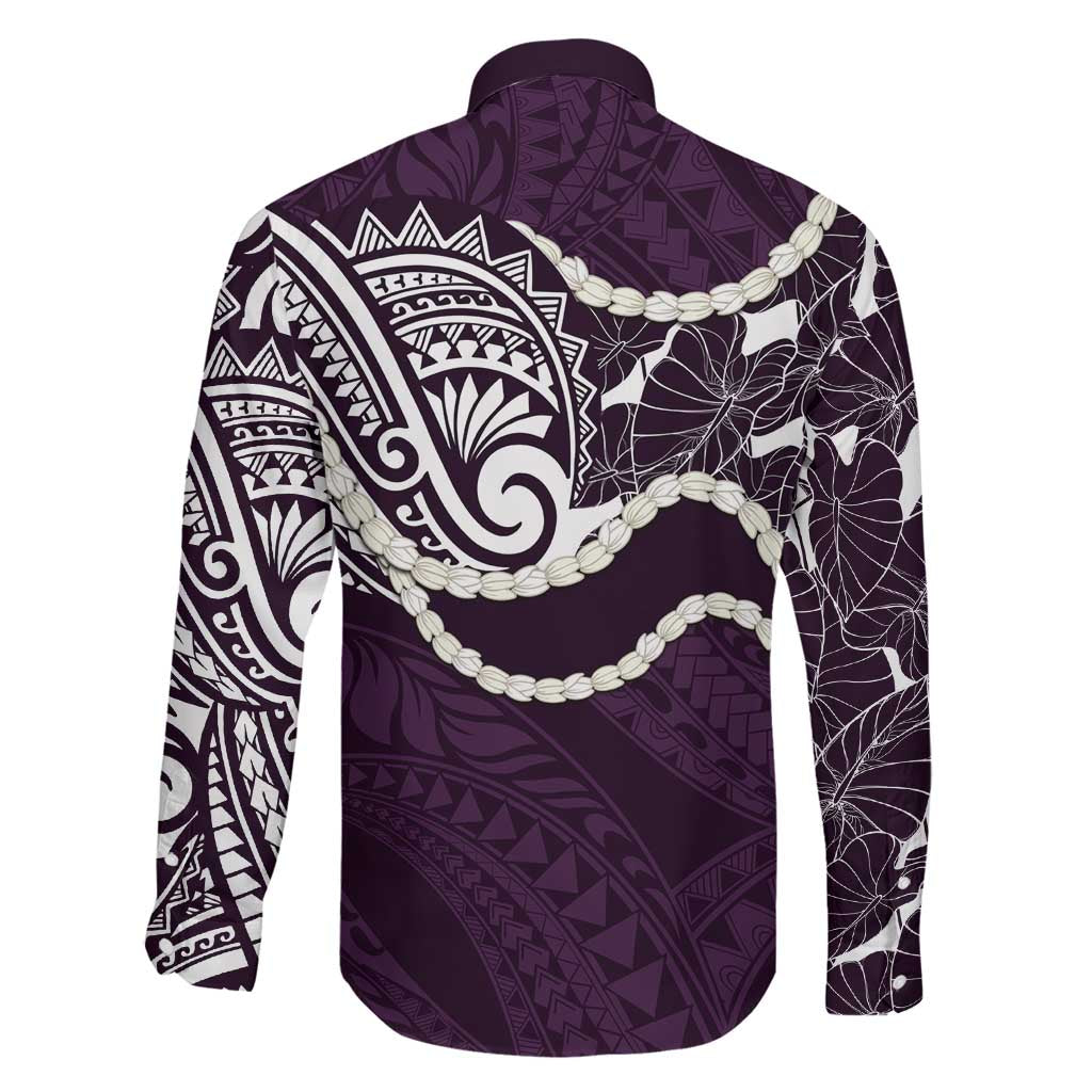 Aloha Hawaii Kalo Pikake Lei Family Matching Off Shoulder Maxi Dress and Hawaiian Shirt Chest Tattoo Purple Hawaiian Pattern
