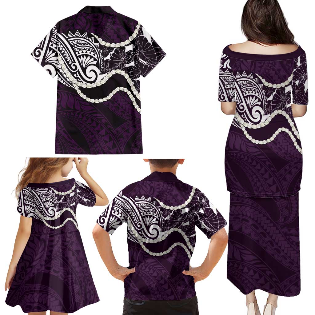 Aloha Hawaii Kalo Pikake Lei Family Matching Puletasi and Hawaiian Shirt Chest Tattoo Purple Hawaiian Pattern