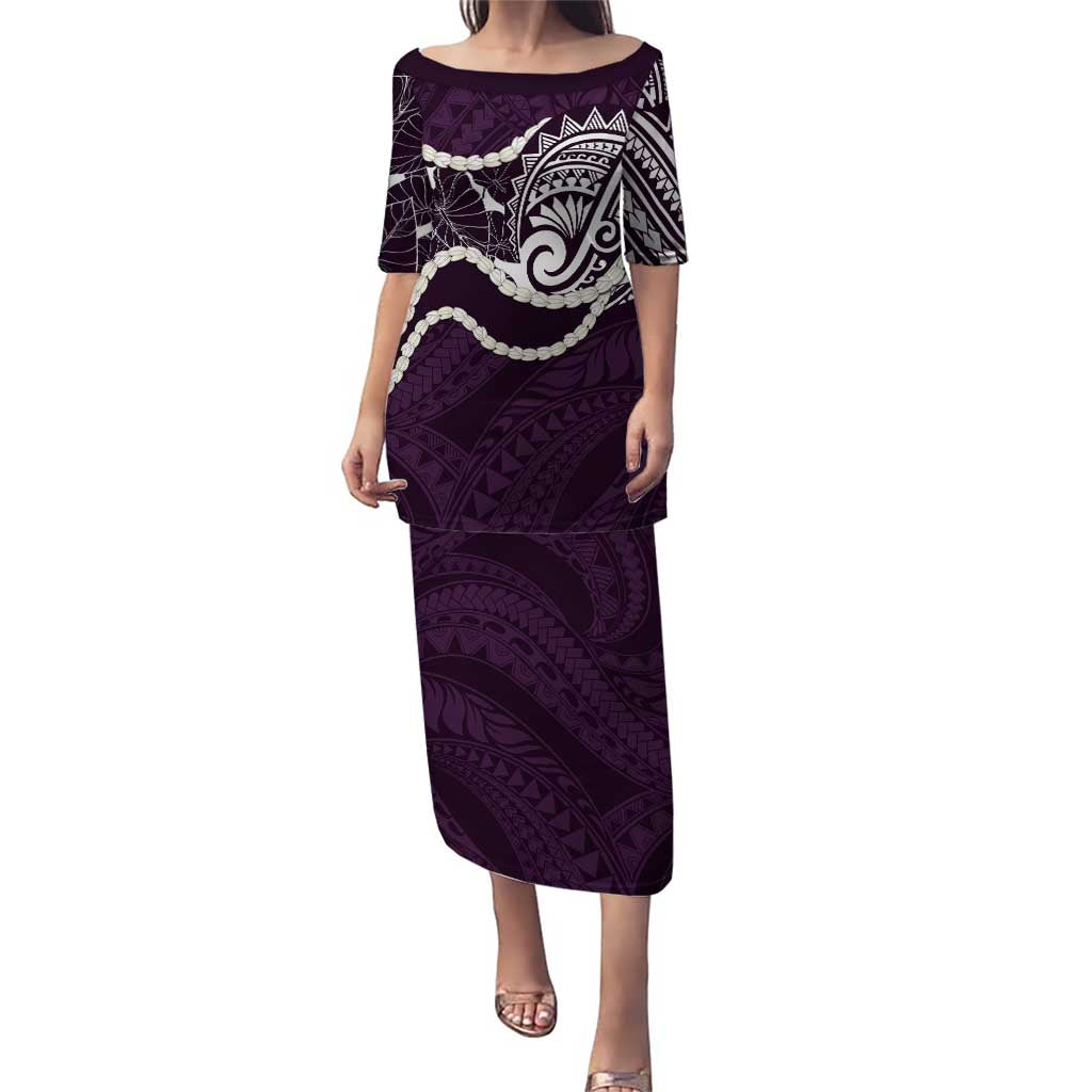 Aloha Hawaii Kalo Pikake Lei Family Matching Puletasi and Hawaiian Shirt Chest Tattoo Purple Hawaiian Pattern