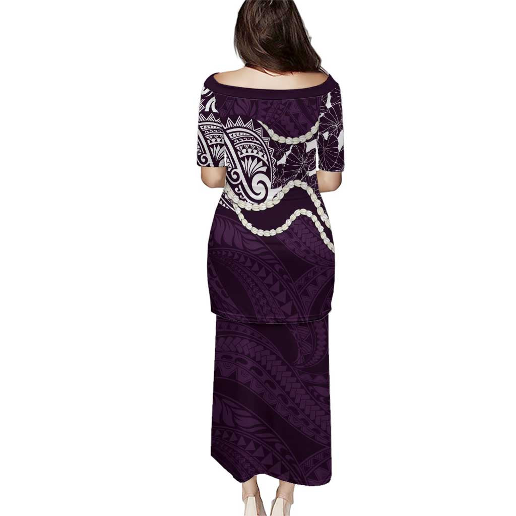 Aloha Hawaii Kalo Pikake Lei Family Matching Puletasi and Hawaiian Shirt Chest Tattoo Purple Hawaiian Pattern
