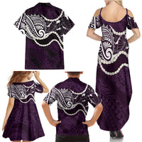 Aloha Hawaii Kalo Pikake Lei Family Matching Summer Maxi Dress and Hawaiian Shirt Chest Tattoo Purple Hawaiian Pattern