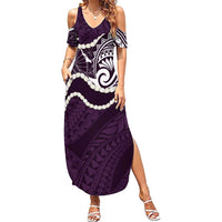 Aloha Hawaii Kalo Pikake Lei Family Matching Summer Maxi Dress and Hawaiian Shirt Chest Tattoo Purple Hawaiian Pattern