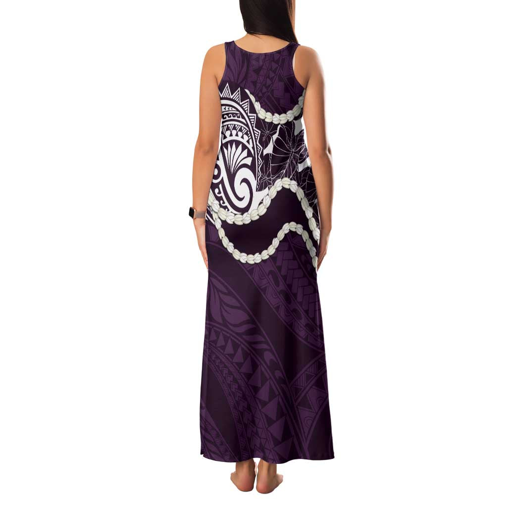 Aloha Hawaii Kalo Pikake Lei Family Matching Tank Maxi Dress and Hawaiian Shirt Chest Tattoo Purple Hawaiian Pattern