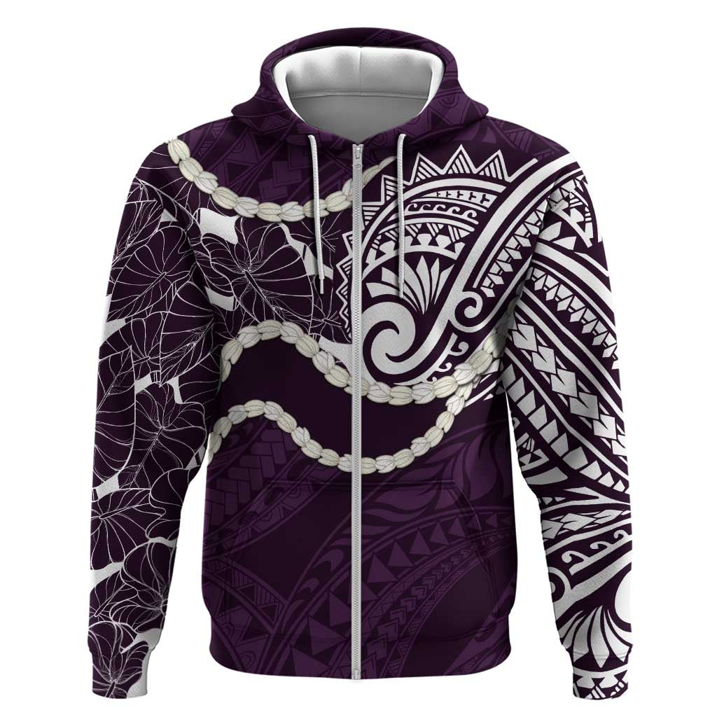 Aloha Hawaii Kalo Pikake Lei Hoodie Chest Tattoo Purple Hawaiian Pattern