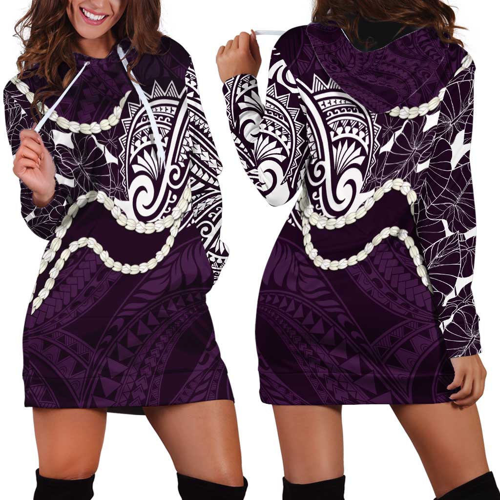 Aloha Hawaii Kalo Pikake Lei Hoodie Dress Chest Tattoo Purple Hawaiian Pattern