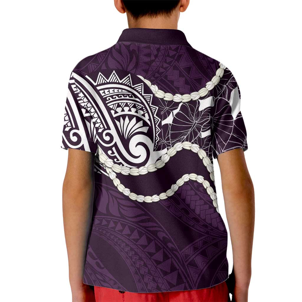 Aloha Hawaii Kalo Pikake Lei Kid Polo Shirt Chest Tattoo Purple Hawaiian Pattern