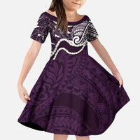 Aloha Hawaii Kalo Pikake Lei Kid Short Sleeve Dress Chest Tattoo Purple Hawaiian Pattern