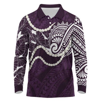 Aloha Hawaii Kalo Pikake Lei Long Sleeve Polo Shirt Chest Tattoo Purple Hawaiian Pattern