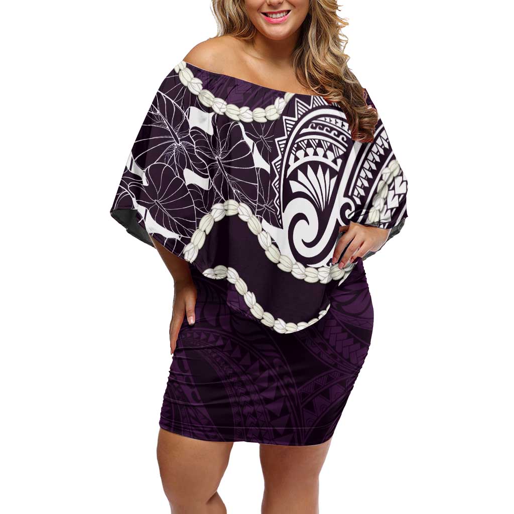 Aloha Hawaii Kalo Pikake Lei Off Shoulder Short Dress Chest Tattoo Purple Hawaiian Pattern LT14 Women Purple - Polynesian Pride