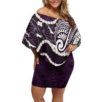 Aloha Hawaii Kalo Pikake Lei Off Shoulder Short Dress Chest Tattoo Purple Hawaiian Pattern LT14 Women Purple - Polynesian Pride
