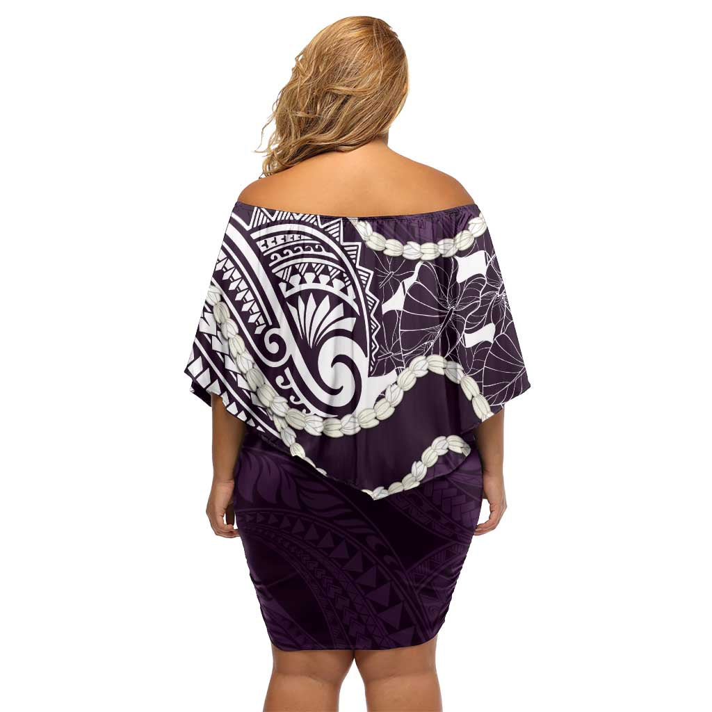 Aloha Hawaii Kalo Pikake Lei Off Shoulder Short Dress Chest Tattoo Purple Hawaiian Pattern LT14 - Polynesian Pride