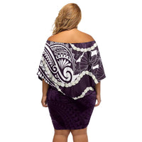 Aloha Hawaii Kalo Pikake Lei Off Shoulder Short Dress Chest Tattoo Purple Hawaiian Pattern LT14 - Polynesian Pride