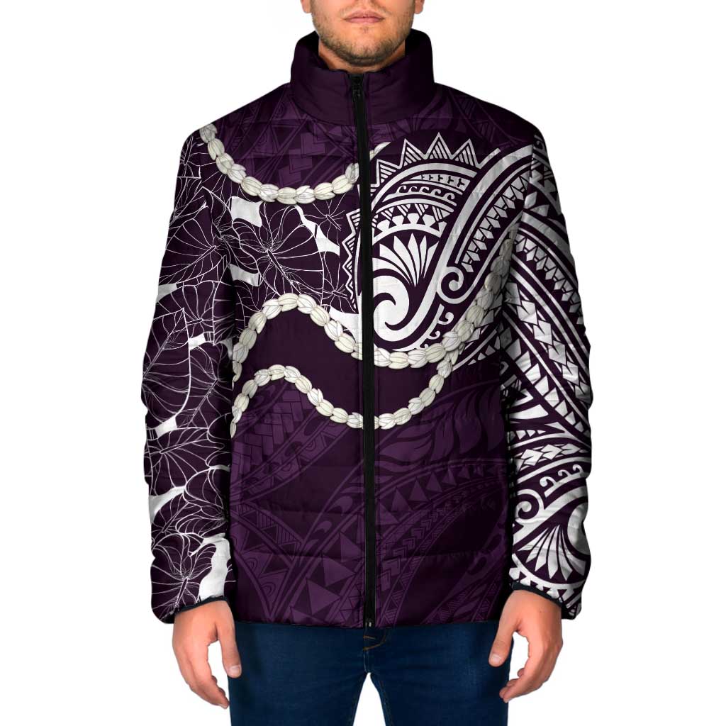 Aloha Hawaii Kalo Pikake Lei Padded Jacket Chest Tattoo Purple Hawaiian Pattern LT14 Men Purple - Polynesian Pride