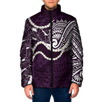 Aloha Hawaii Kalo Pikake Lei Padded Jacket Chest Tattoo Purple Hawaiian Pattern LT14 Men Purple - Polynesian Pride