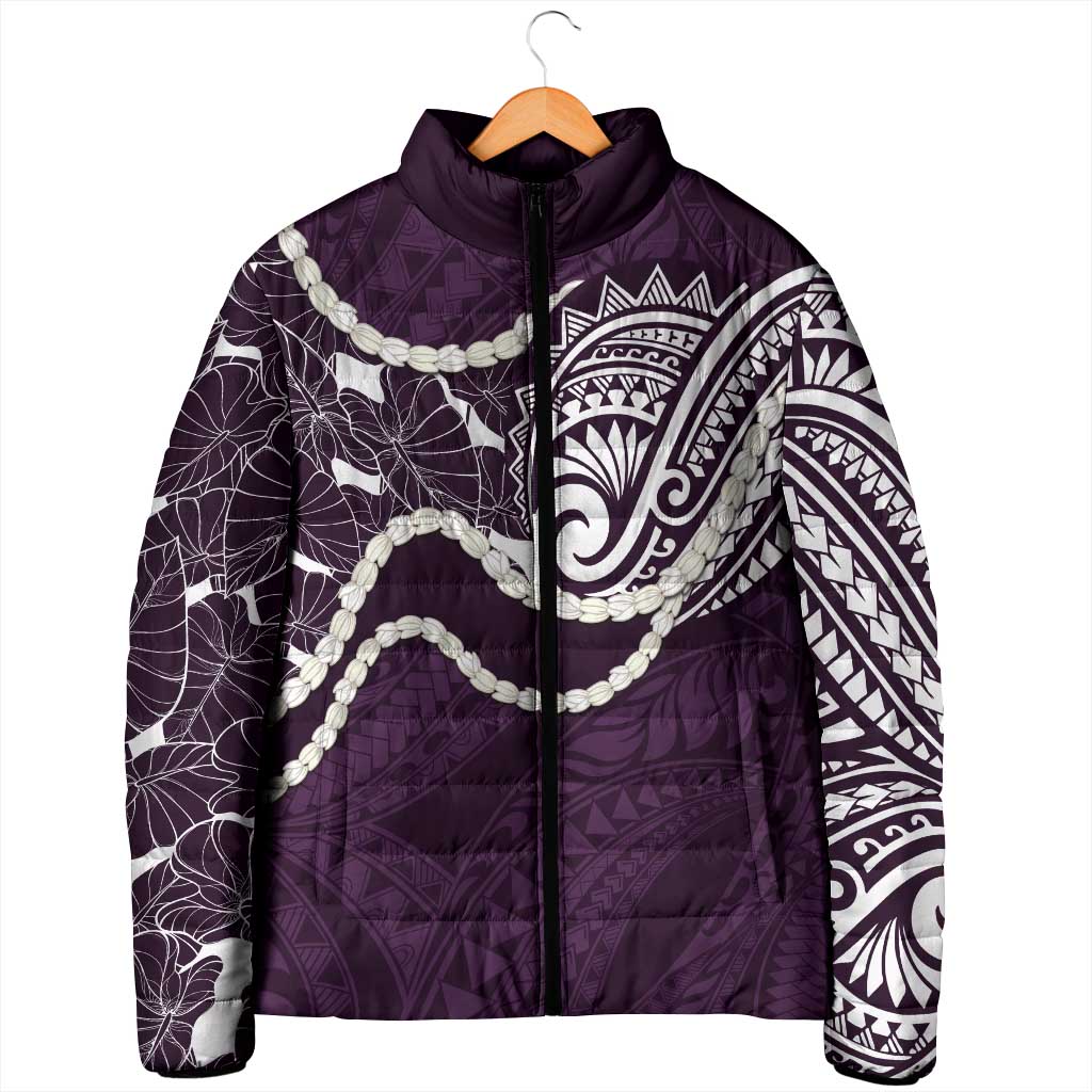 Aloha Hawaii Kalo Pikake Lei Padded Jacket Chest Tattoo Purple Hawaiian Pattern LT14 - Polynesian Pride