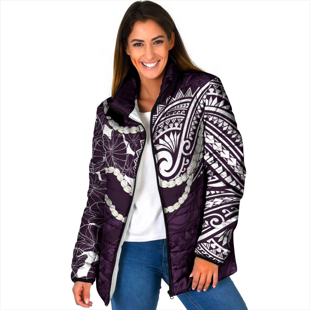 Aloha Hawaii Kalo Pikake Lei Padded Jacket Chest Tattoo Purple Hawaiian Pattern LT14 Women Purple - Polynesian Pride