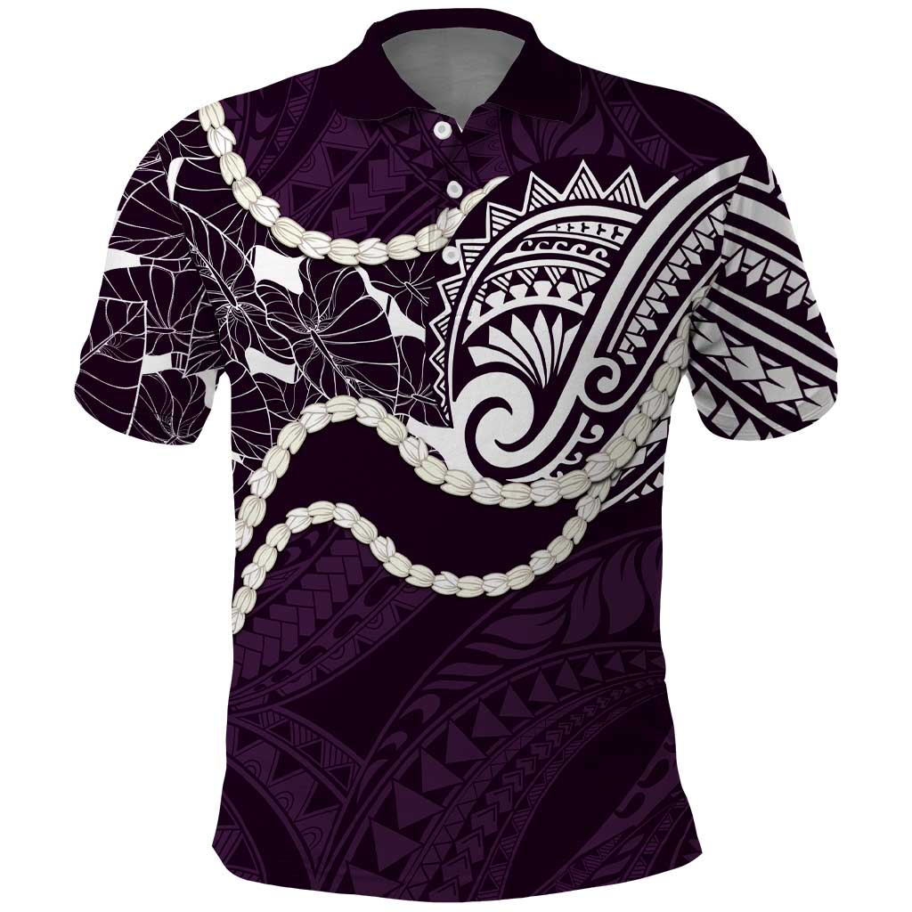 Aloha Hawaii Kalo Pikake Lei Polo Shirt Chest Tattoo Purple Hawaiian Pattern LT14 Purple - Polynesian Pride
