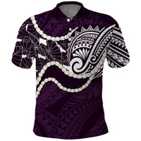 Aloha Hawaii Kalo Pikake Lei Polo Shirt Chest Tattoo Purple Hawaiian Pattern LT14 Purple - Polynesian Pride
