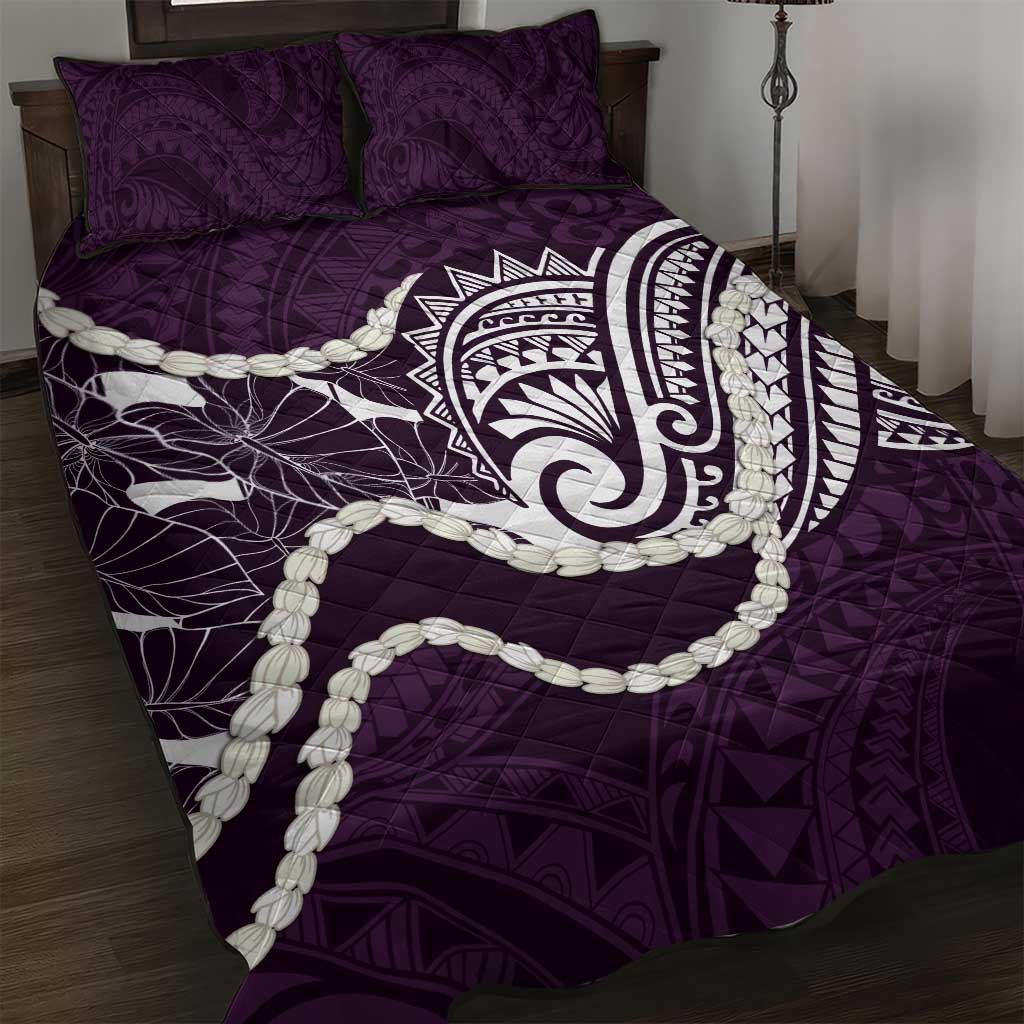 Aloha Hawaii Kalo Pikake Lei Quilt Bed Set Chest Tattoo Purple Hawaiian Pattern