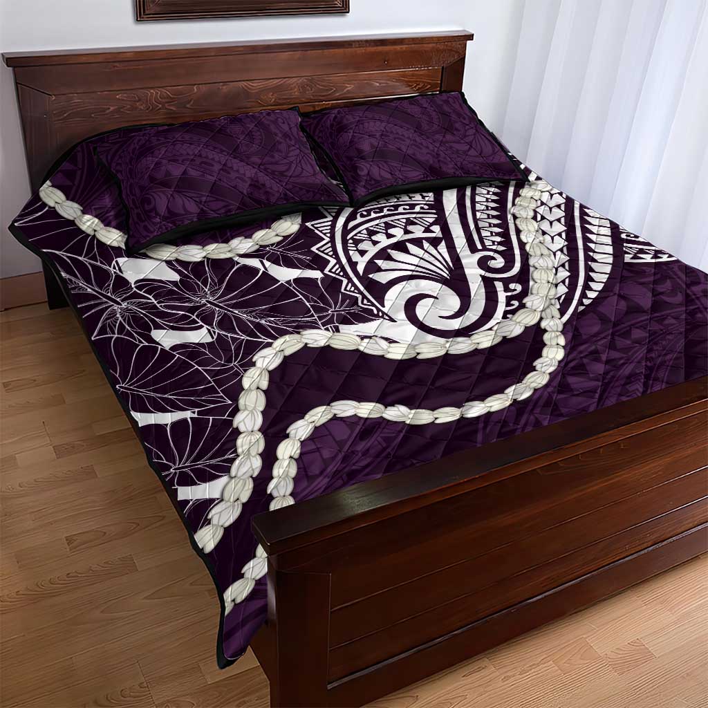 Aloha Hawaii Kalo Pikake Lei Quilt Bed Set Chest Tattoo Purple Hawaiian Pattern