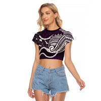 Aloha Hawaii Kalo Pikake Lei Raglan Cropped T Shirt Chest Tattoo Purple Hawaiian Pattern