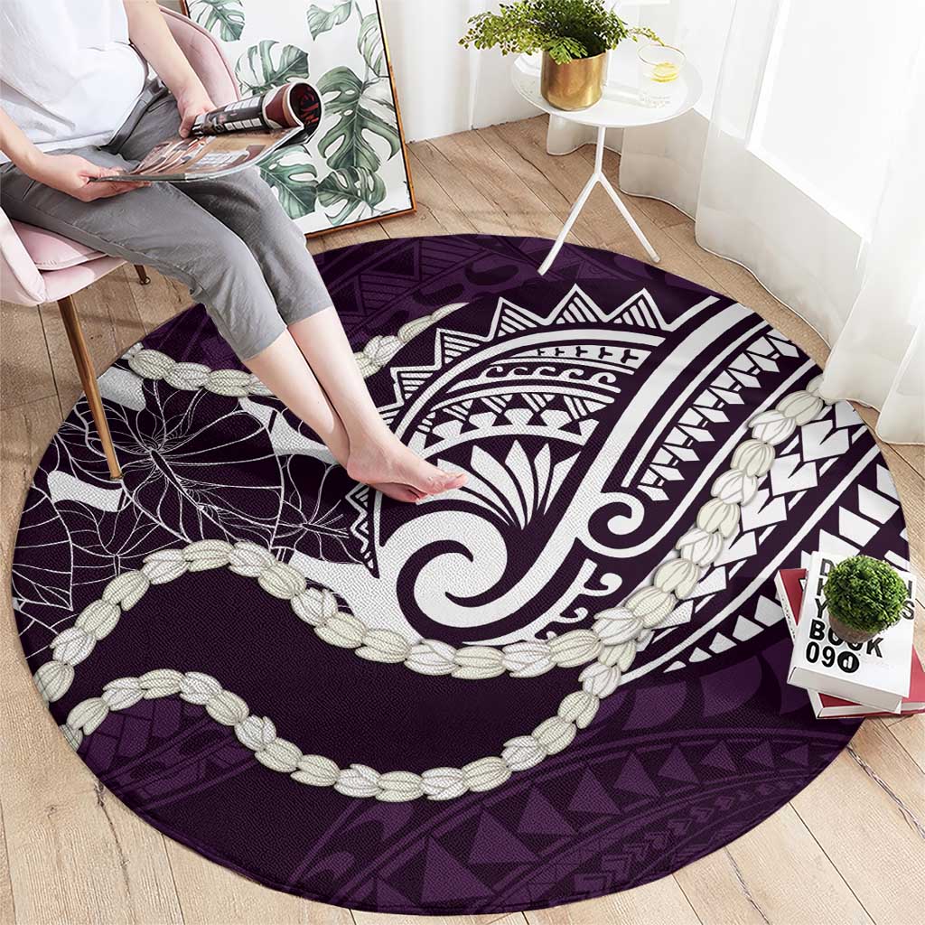 Aloha Hawaii Kalo Pikake Lei Round Carpet Chest Tattoo Purple Hawaiian Pattern