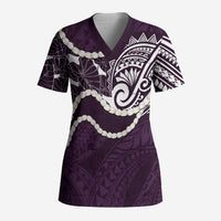Aloha Hawaii Kalo Pikake Lei Scrub Top Chest Tattoo Purple Hawaiian Pattern LT14 Adult Purple - Polynesian Pride