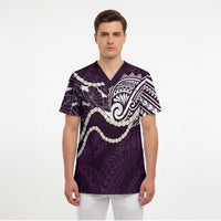 Aloha Hawaii Kalo Pikake Lei Scrub Top Chest Tattoo Purple Hawaiian Pattern LT14 - Polynesian Pride