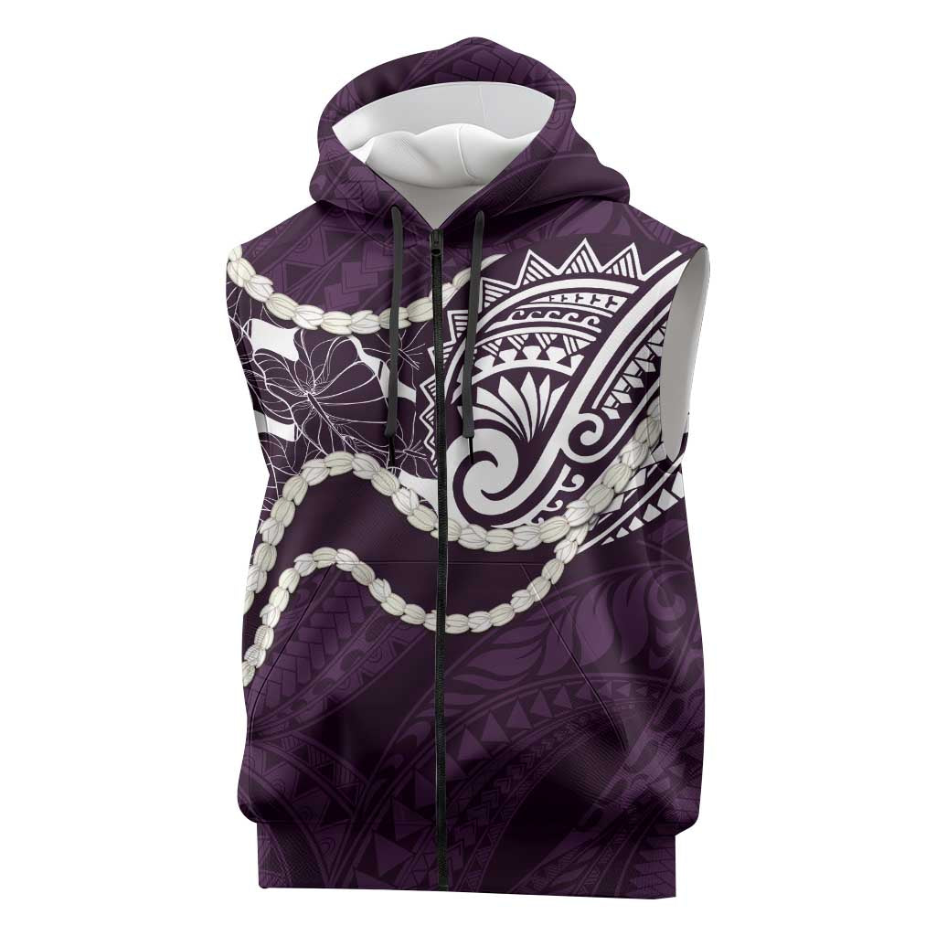 Aloha Hawaii Kalo Pikake Lei Sleeveless Zip Hoodie Chest Tattoo Purple Hawaiian Pattern
