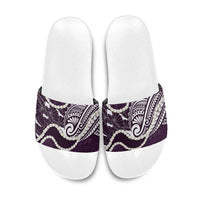 Aloha Hawaii Kalo Pikake Lei Slide Sandals Chest Tattoo Purple Hawaiian Pattern