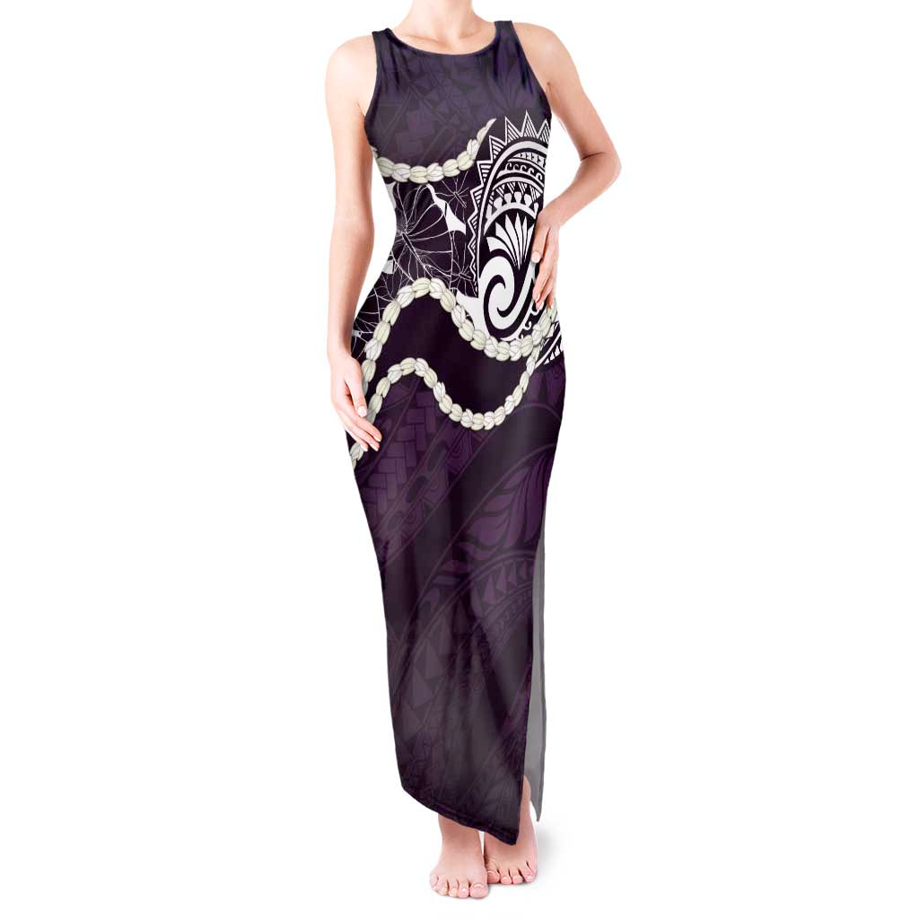 Aloha Hawaii Kalo Pikake Lei Tank Maxi Dress Chest Tattoo Purple Hawaiian Pattern LT14 Women Purple - Polynesian Pride