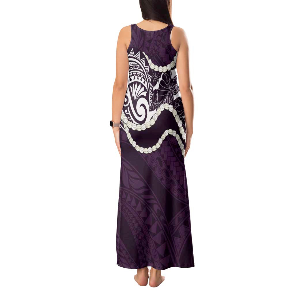 Aloha Hawaii Kalo Pikake Lei Tank Maxi Dress Chest Tattoo Purple Hawaiian Pattern LT14 - Polynesian Pride