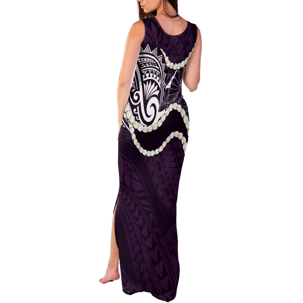 Aloha Hawaii Kalo Pikake Lei Tank Maxi Dress Chest Tattoo Purple Hawaiian Pattern LT14 - Polynesian Pride
