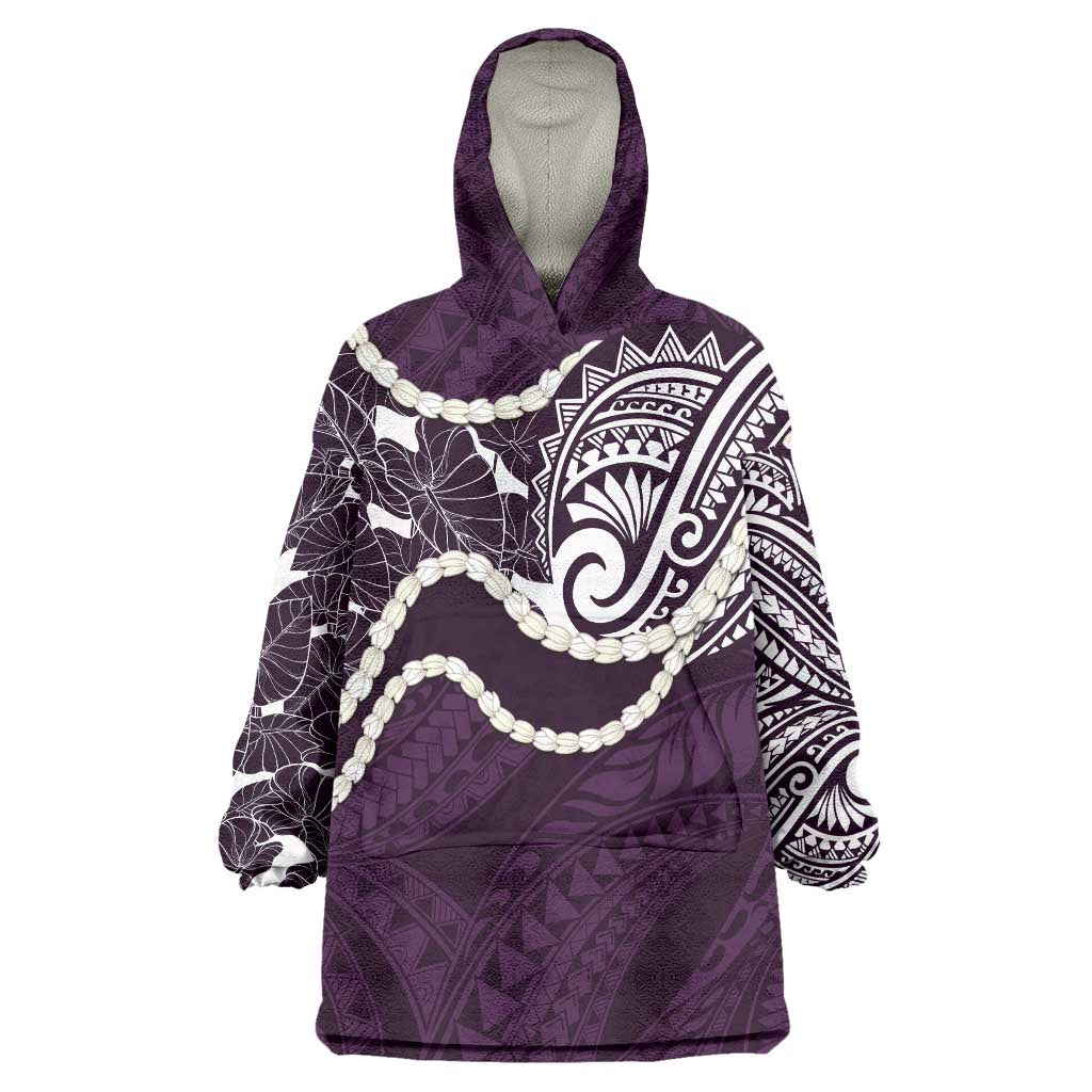 Aloha Hawaii Kalo Pikake Lei Wearable Blanket Hoodie Chest Tattoo Purple Hawaiian Pattern LT14 One Size Purple - Polynesian Pride