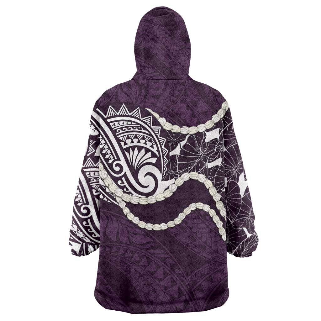 Aloha Hawaii Kalo Pikake Lei Wearable Blanket Hoodie Chest Tattoo Purple Hawaiian Pattern LT14 - Polynesian Pride