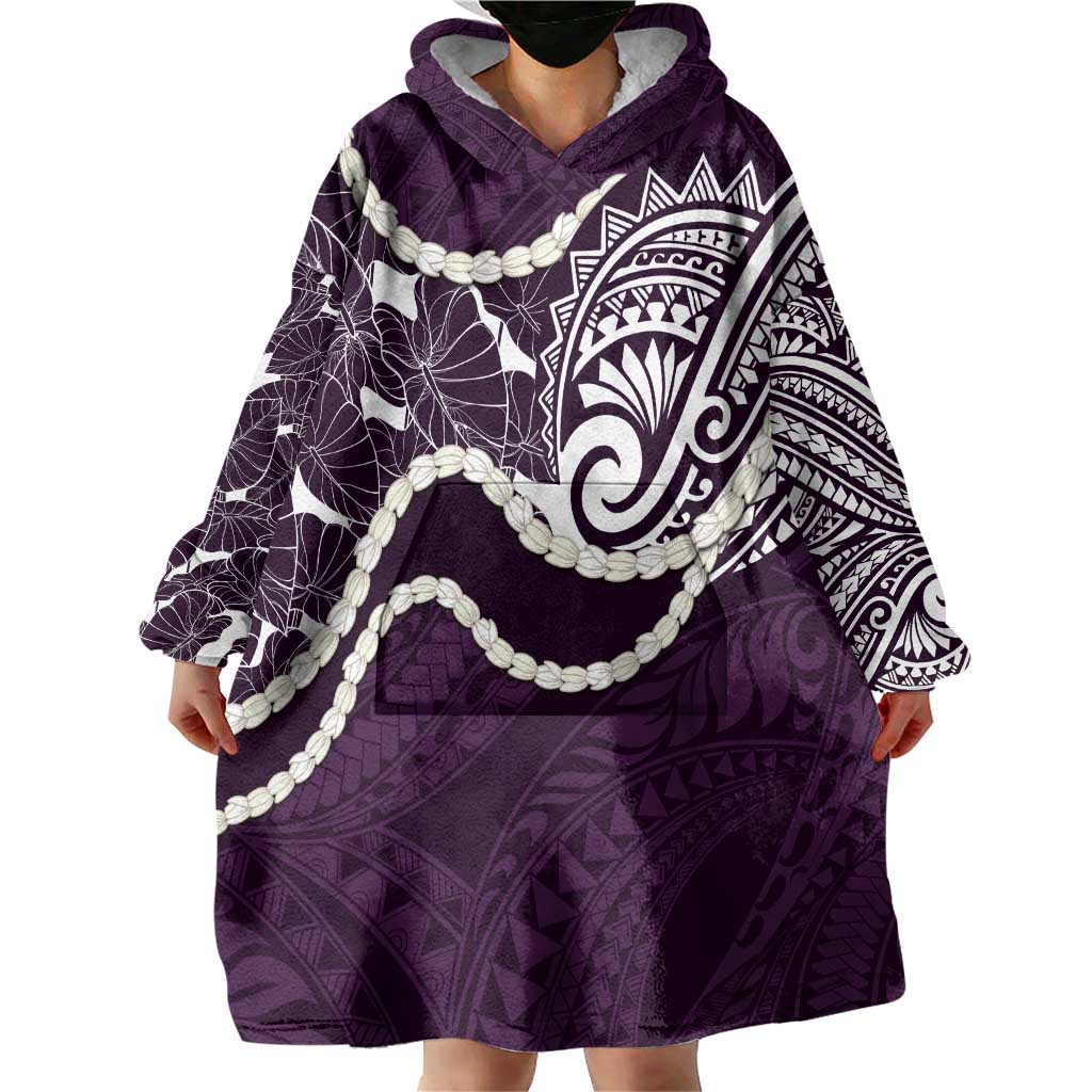 Aloha Hawaii Kalo Pikake Lei Wearable Blanket Hoodie Chest Tattoo Purple Hawaiian Pattern LT14 - Polynesian Pride