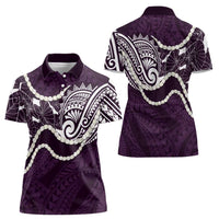 Aloha Hawaii Kalo Pikake Lei Women Polo Shirt Chest Tattoo Purple Hawaiian Pattern