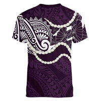 Aloha Hawaii Kalo Pikake Lei Women V-Neck T-Shirt Chest Tattoo Purple Hawaiian Pattern
