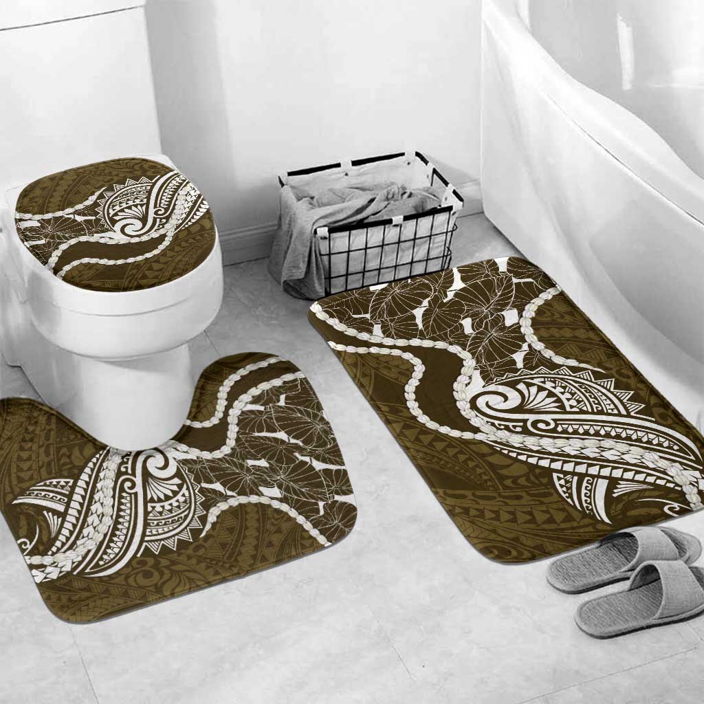 Aloha Hawaii Kalo Pikake Lei Bathroom Set Chest Tattoo Gold Hawaiian Pattern LT14 Mat Set Only (3 pcs) One Size Gold - Polynesian Pride