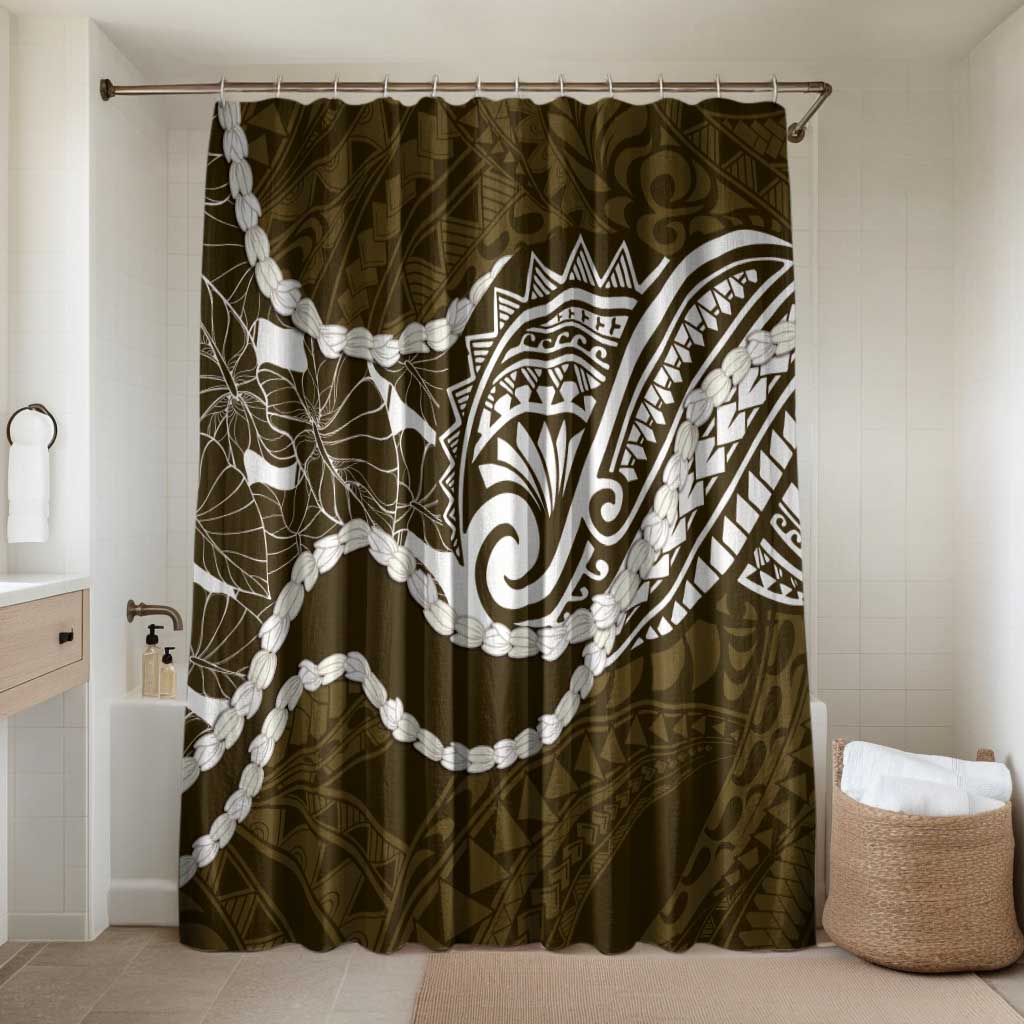Aloha Hawaii Kalo Pikake Lei Bathroom Set Chest Tattoo Gold Hawaiian Pattern LT14 Shower Curtain Only Gold - Polynesian Pride