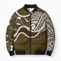 Aloha Hawaii Kalo Pikake Lei Bomber Puffer Jacket Chest Tattoo Gold Hawaiian Pattern LT14 Unisex Gold - Polynesian Pride