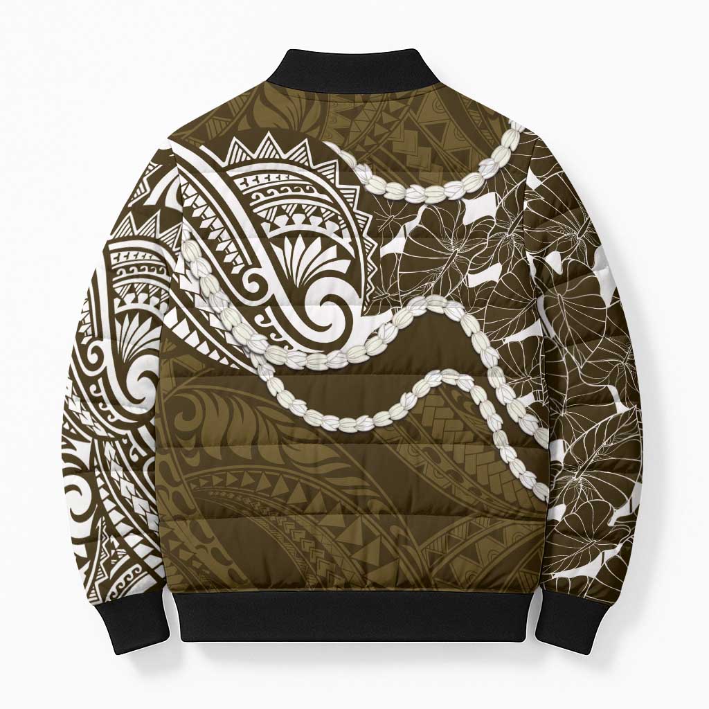 Aloha Hawaii Kalo Pikake Lei Bomber Puffer Jacket Chest Tattoo Gold Hawaiian Pattern LT14 - Polynesian Pride