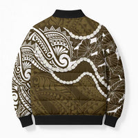 Aloha Hawaii Kalo Pikake Lei Bomber Puffer Jacket Chest Tattoo Gold Hawaiian Pattern LT14 - Polynesian Pride