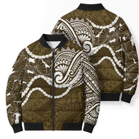 Aloha Hawaii Kalo Pikake Lei Bomber Puffer Jacket Chest Tattoo Gold Hawaiian Pattern LT14 - Polynesian Pride