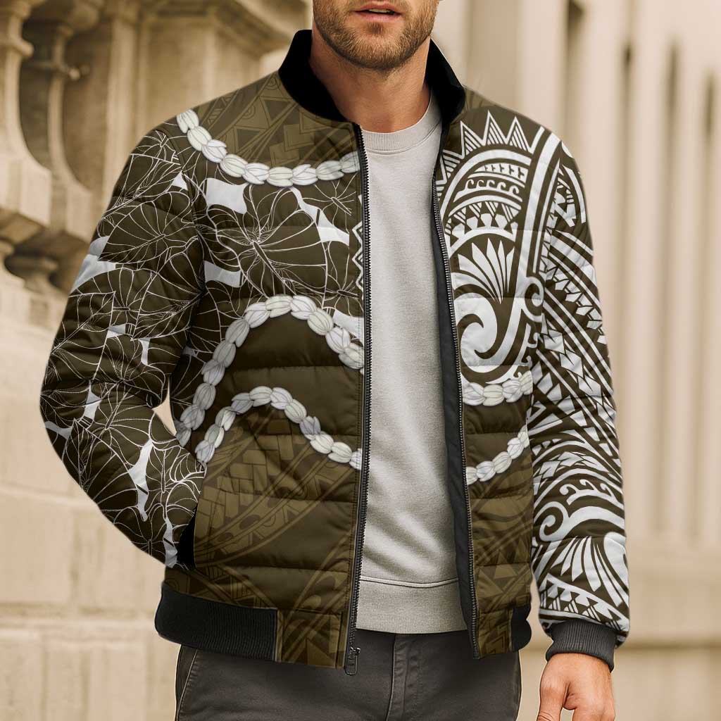 Aloha Hawaii Kalo Pikake Lei Bomber Puffer Jacket Chest Tattoo Gold Hawaiian Pattern LT14 - Polynesian Pride
