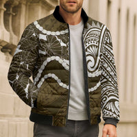 Aloha Hawaii Kalo Pikake Lei Bomber Puffer Jacket Chest Tattoo Gold Hawaiian Pattern LT14 - Polynesian Pride