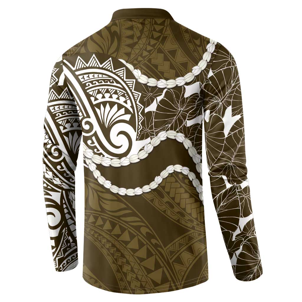 Aloha Hawaii Kalo Pikake Lei Button Sweatshirt Chest Tattoo Gold Hawaiian Pattern