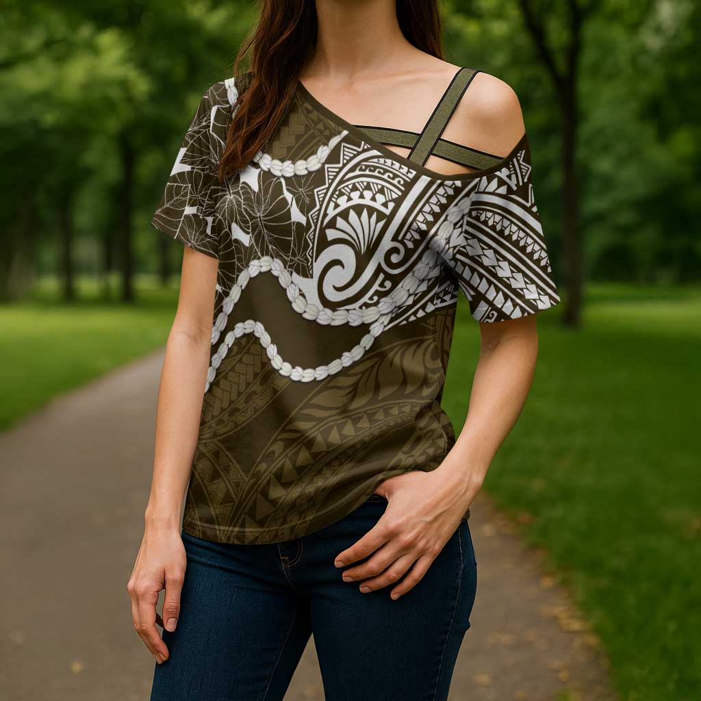 Aloha Hawaii Kalo Pikake Lei Cross Shoulder Shirt Chest Tattoo Gold Hawaiian Pattern