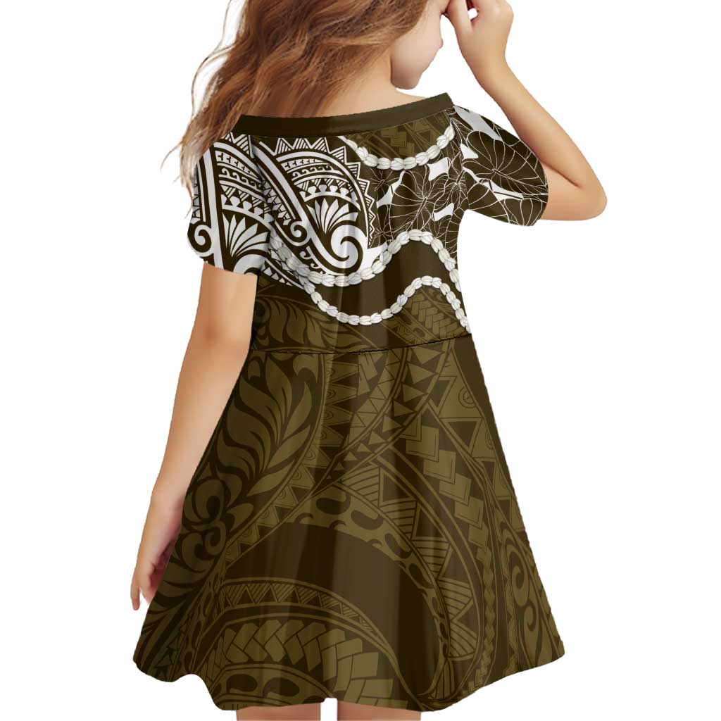 Aloha Hawaii Kalo Pikake Lei Family Matching Off The Shoulder Long Sleeve Dress and Hawaiian Shirt Chest Tattoo Gold Hawaiian Pattern